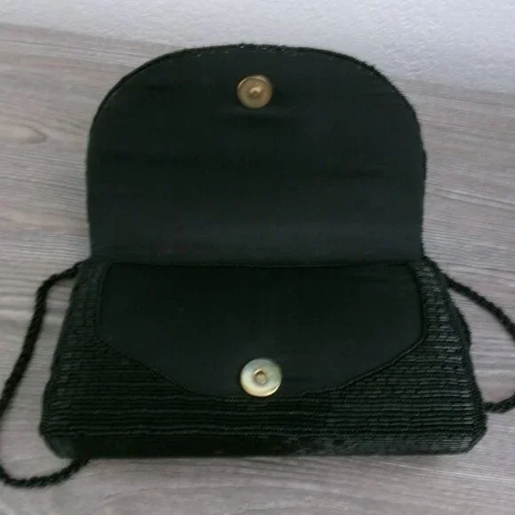 Vintage Beaded Art Deco Style Crossbody Purse Shoulder Bag Multi Color Black Red - Picture 11 of 13